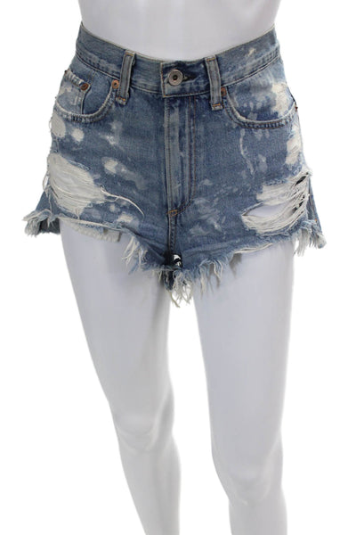 Rag & Bone Womens High Rise Distressed Cutoff Denim Shorts Blue Size 25