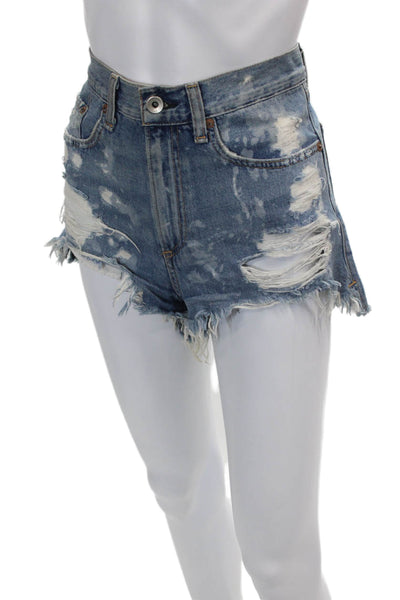 Rag & Bone Womens High Rise Distressed Cutoff Denim Shorts Blue Size 25