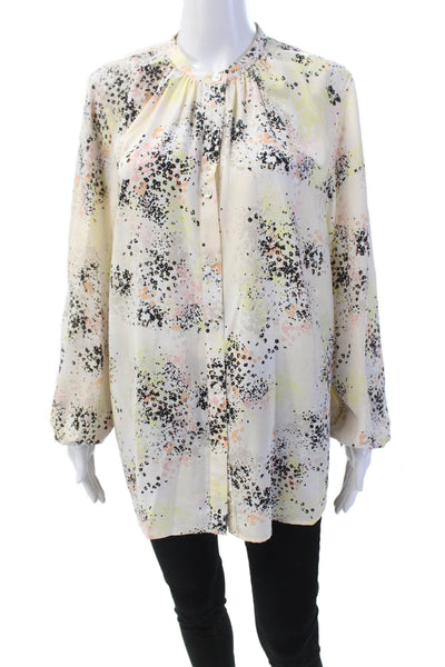 Equipment Femme Womens Button Front Crew Neck Floral Silk Top White Multi Large