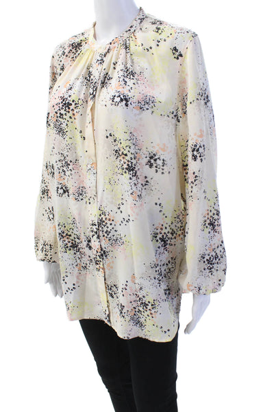 Equipment Femme Womens Button Front Crew Neck Floral Silk Top White Multi Large