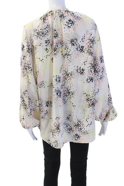 Equipment Femme Womens Button Front Crew Neck Floral Silk Top White Multi Large