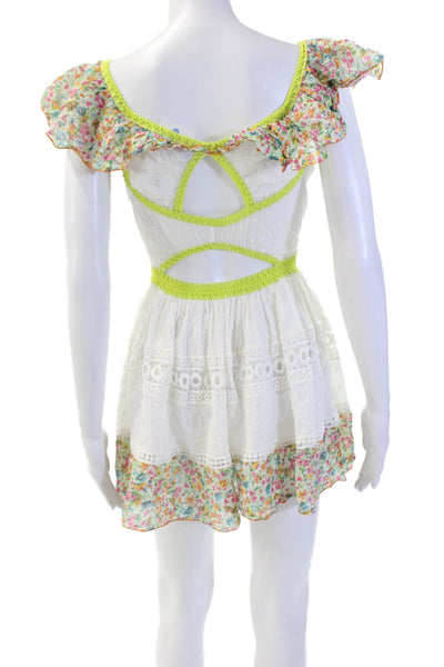 Chio Womens Floral Ruffled Off Shoulder Cut Out Cover Up Dress White Size Small