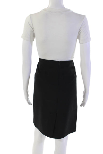 Theory Womens Wool Unlined Zip Up Knee Length Pencil Skirt Black Size 8