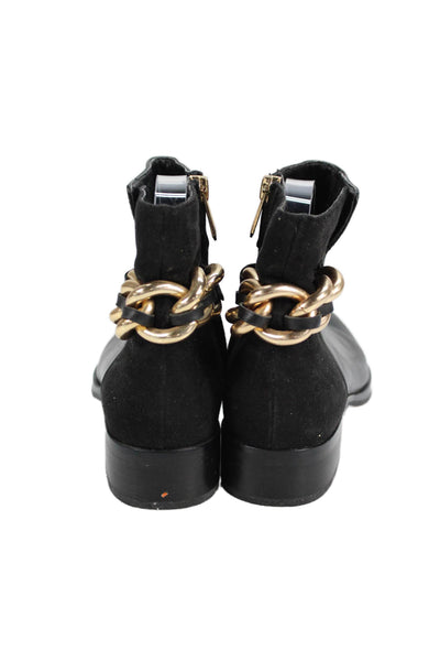 Sam Edelman Womens Leather Chain Link Zip Up Ankle Boots Black Size 6 Medium
