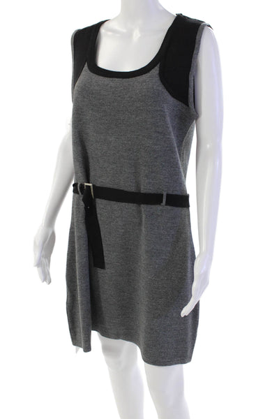 MNG By Mango Womens Sleeveless Belted Sweater Dress Black Grey Wool Size Large