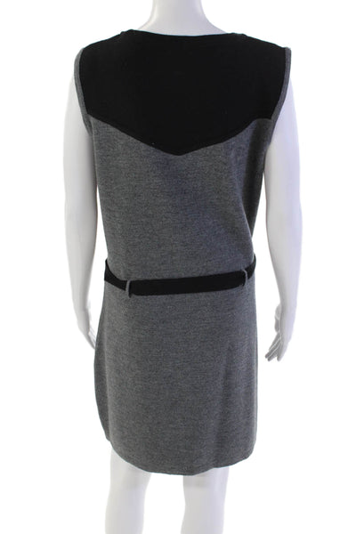 MNG By Mango Womens Sleeveless Belted Sweater Dress Black Grey Wool Size Large