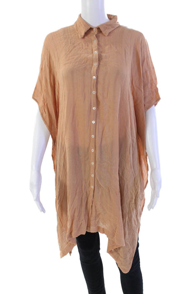 L Space Womens Button Front Oversized Short Sleeve Blouse Top Brown Size XS/S