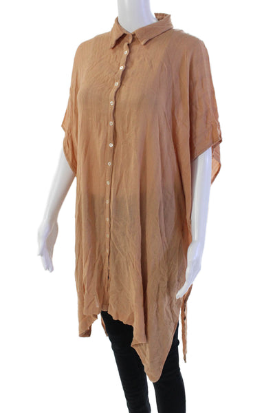 L Space Womens Button Front Oversized Short Sleeve Blouse Top Brown Size XS/S