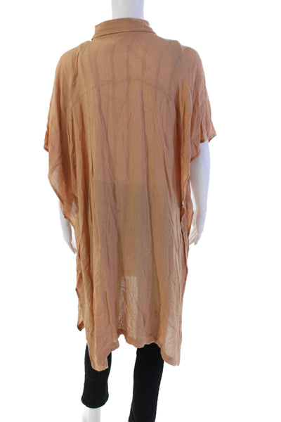 L Space Womens Button Front Oversized Short Sleeve Blouse Top Brown Size XS/S