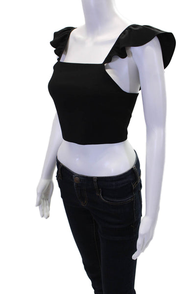 Alice + Olivia Womens Ruffled Short Sleeves Cropped Tank Top Blouse Black Size 0