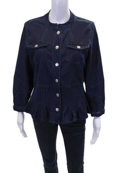 Peace of Cloth Womens Denim Stitch Band Collar Indigo Jacket Blue Size M