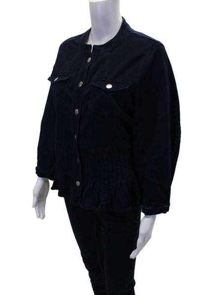 Peace of Cloth Womens Denim Stitch Band Collar Indigo Jacket Blue Size M