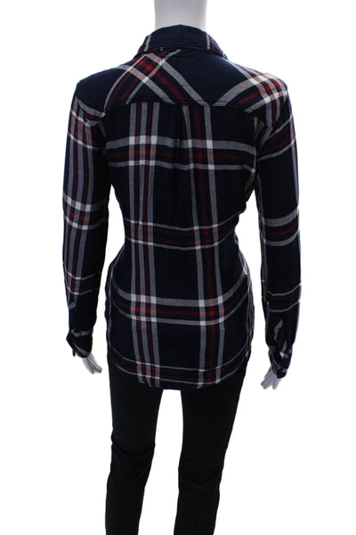 Rails Womens Cotton Textured Long Sleeve Button Up Plaid Top Navy Size S