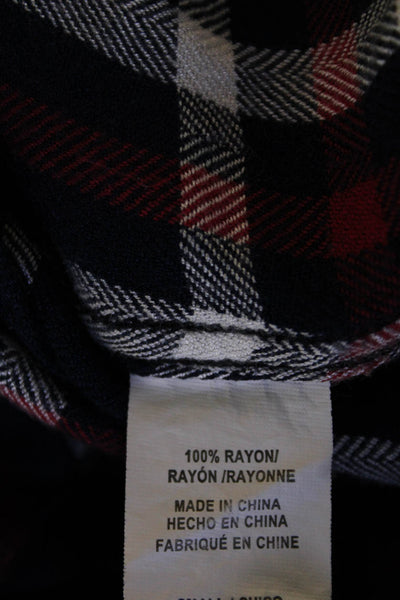 Rails Womens Cotton Textured Long Sleeve Button Up Plaid Top Navy Size S