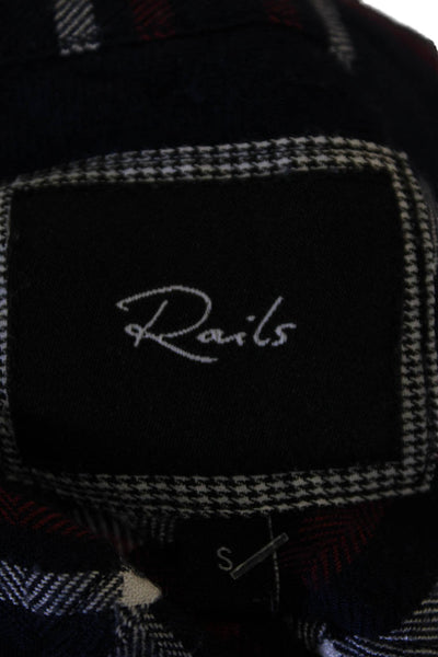Rails Womens Cotton Textured Long Sleeve Button Up Plaid Top Navy Size S