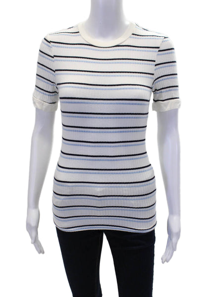 Frame Denim Womens Striped Stretch Short Sleeve Knit Top White Size S