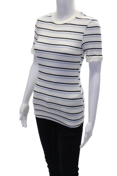 Frame Denim Womens Striped Stretch Short Sleeve Knit Top White Size S