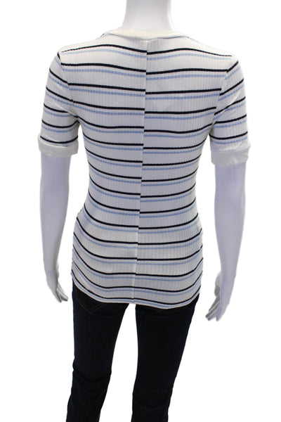 Frame Denim Womens Striped Stretch Short Sleeve Knit Top White Size S
