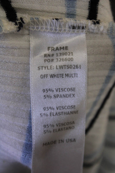 Frame Denim Womens Striped Stretch Short Sleeve Knit Top White Size S