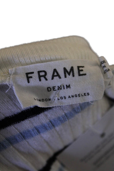 Frame Denim Womens Striped Stretch Short Sleeve Knit Top White Size S