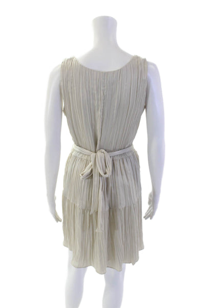 Drew Womens Side Zip Sleeveless Scoop Neck Satin Annalise Dress Bone Size Small