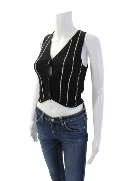 Osis Studio Womens Three Button Striped Debbie Knit Vest Top Black Size XS