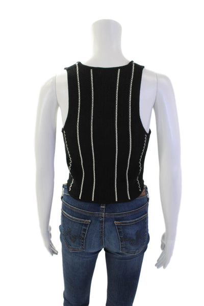 Osis Studio Womens Three Button Striped Debbie Knit Vest Top Black Size XS