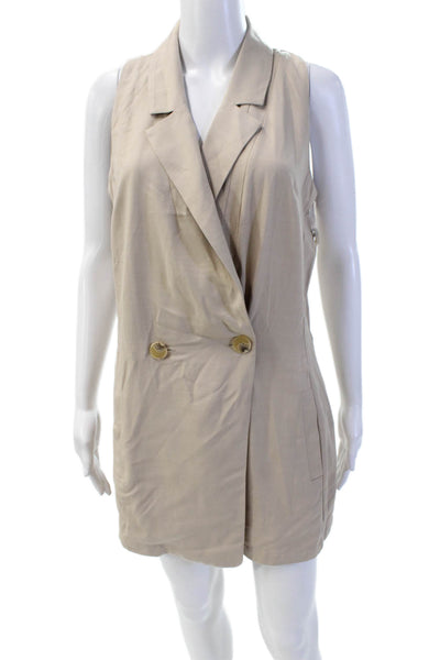 Central Park West Womens Collared V Neck Trench Wrap Romper Beige Size Medium