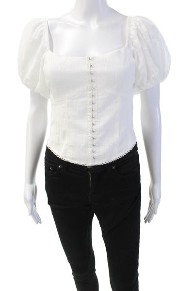 Heartloom Womens Hook Front Short Sleeve Smocked Back Arisa Top White Size Small
