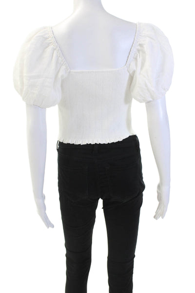 Heartloom Womens Hook Front Short Sleeve Smocked Back Arisa Top White Size Small