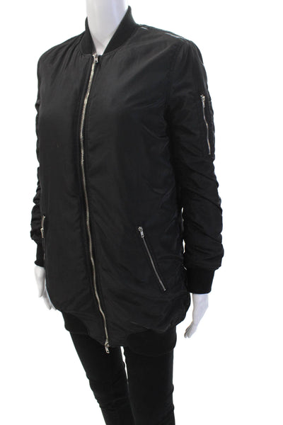 Walter Baker Womens Front Zip Long Sleeve Crew Neck Light Jacket Black Size XS
