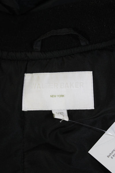Walter Baker Womens Front Zip Long Sleeve Crew Neck Light Jacket Black Size XS