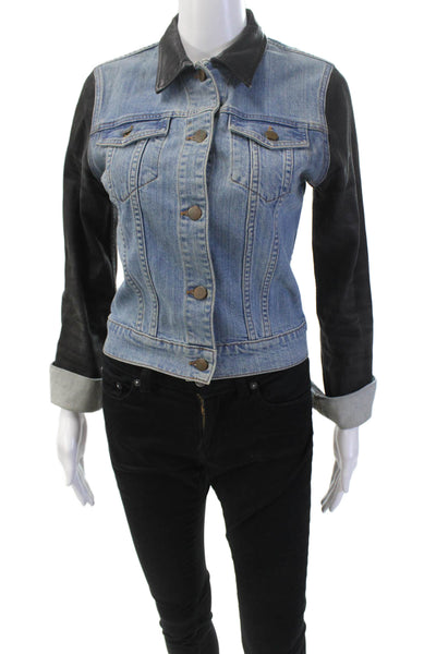 J Brand Womens Button Front Long Sleeve Collared Jean Jacket Blue Black Small