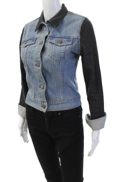 J Brand Womens Button Front Long Sleeve Collared Jean Jacket Blue Black Small