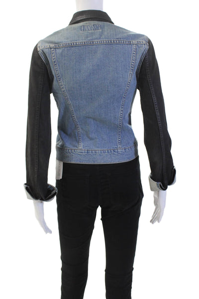 J Brand Womens Button Front Long Sleeve Collared Jean Jacket Blue Black Small