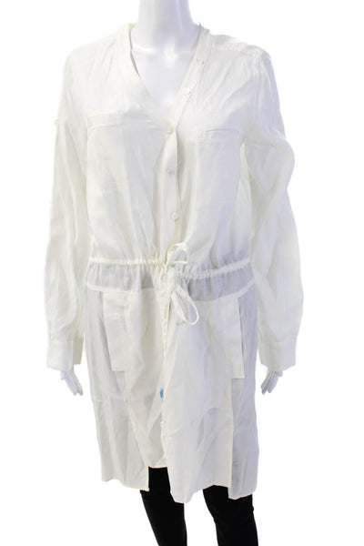 BCBGMAXAZRIA Womens Longline Button Down Tie Waist Blouse Top White Size S