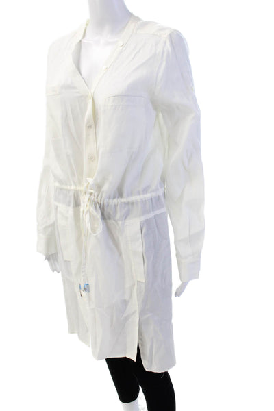 BCBGMAXAZRIA Womens Longline Button Down Tie Waist Blouse Top White Size S