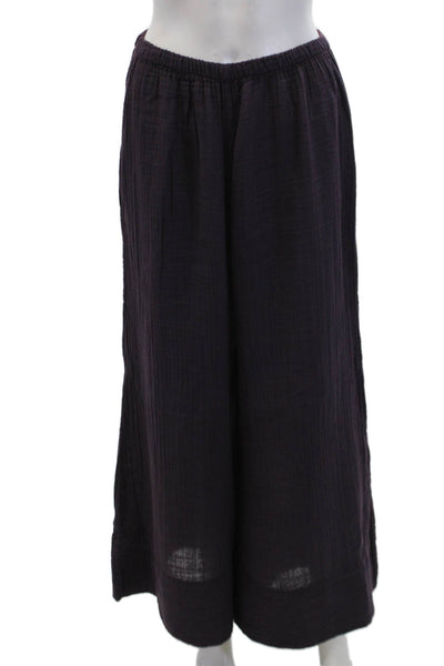 Q House of Basics Womens Elastic Waistband Wide Leg Knit Pants Purple Size M