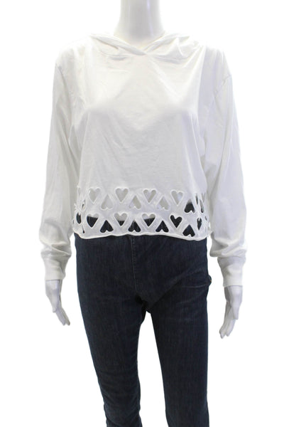 Chrldr Womens Cotton Long Sleeve V-neck Hood Cut Out Sweater White Size S