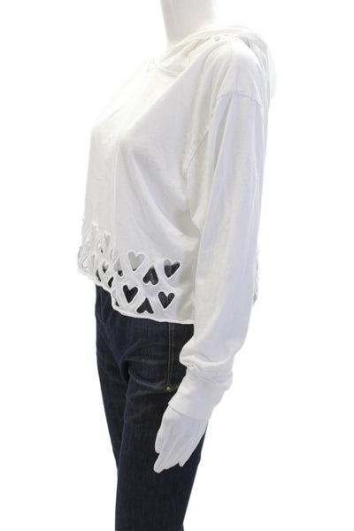 Chrldr Womens Cotton Long Sleeve V-neck Hood Cut Out Sweater White Size S