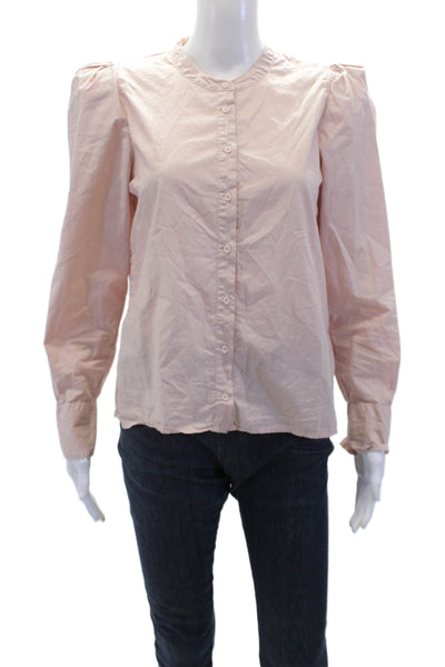Nation LTD Womens Pima Cotton Long Sleeve Button Up Blouse Top Pink Size S