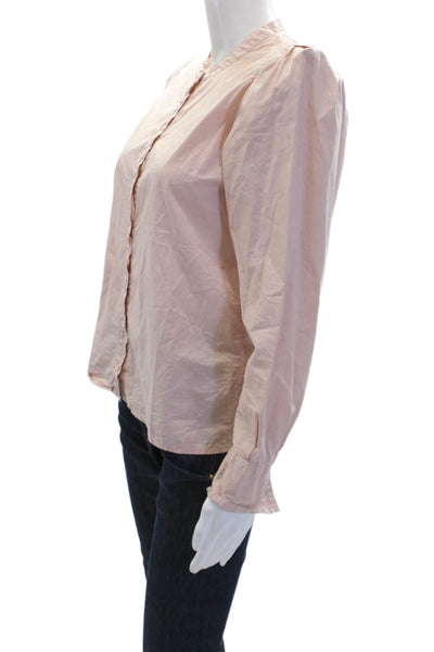 Nation LTD Womens Pima Cotton Long Sleeve Button Up Blouse Top Pink Size S