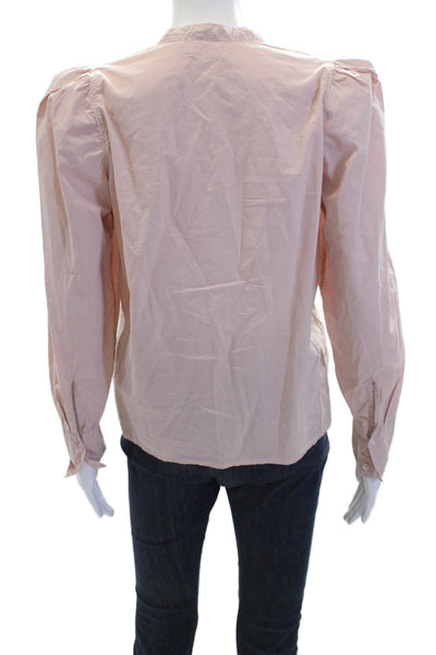 Nation LTD Womens Pima Cotton Long Sleeve Button Up Blouse Top Pink Size S