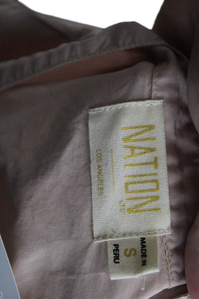 Nation LTD Womens Pima Cotton Long Sleeve Button Up Blouse Top Pink Size S