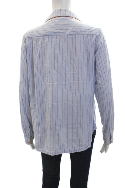 Birds of Paradis Womens Cotton Blend Striped Long Sleeve Pajama Top Blue Size S