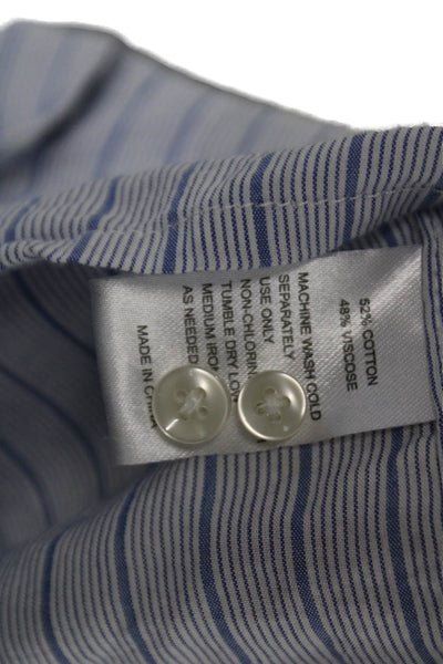 Birds of Paradis Womens Cotton Blend Striped Long Sleeve Pajama Top Blue Size S