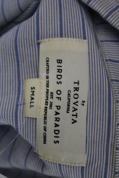 Birds of Paradis Womens Cotton Blend Striped Long Sleeve Pajama Top Blue Size S