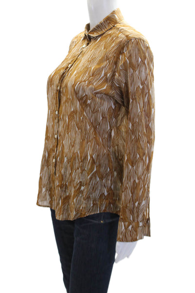 Hartford Womens Cotton Abstract Long Sleeve Button Up Blouse Top Brown Size 2