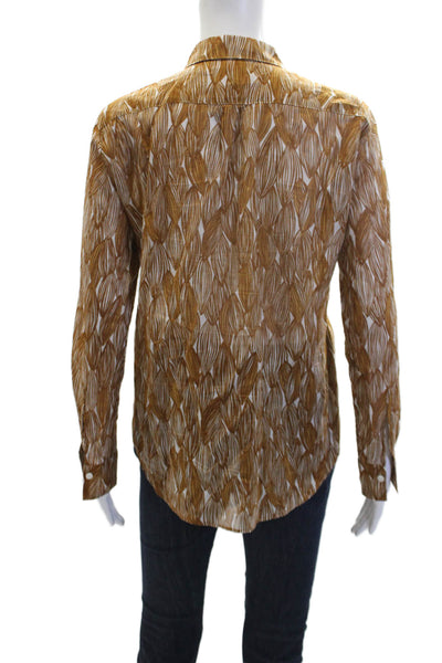 Hartford Womens Cotton Abstract Long Sleeve Button Up Blouse Top Brown Size 2
