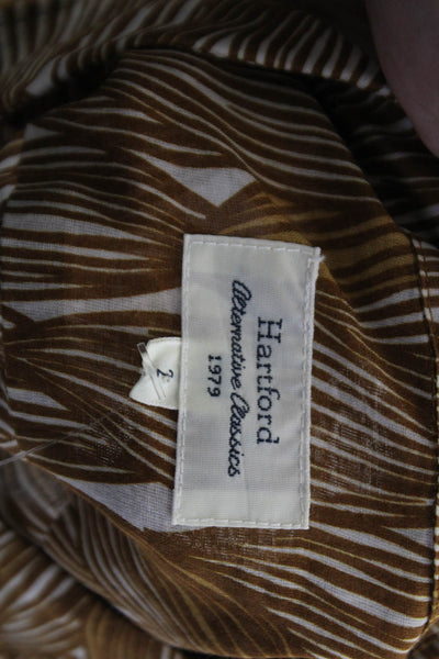 Hartford Womens Cotton Abstract Long Sleeve Button Up Blouse Top Brown Size 2